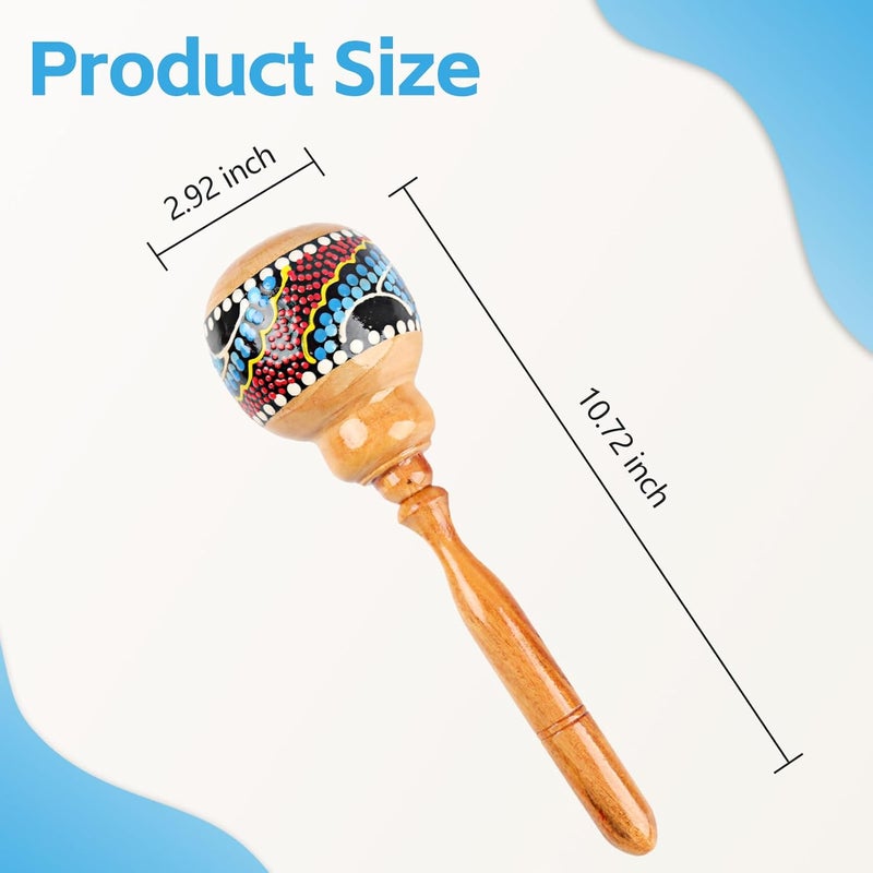 GOGHOST 1 Pack Handmade Wooden Maraca for Adults, 10.7" Professional African Hand Percussion Rattles, Handpaint Rumba Shaker Musical Instrument, Fiesta Mexican Party Favors(Natural) - Image 2